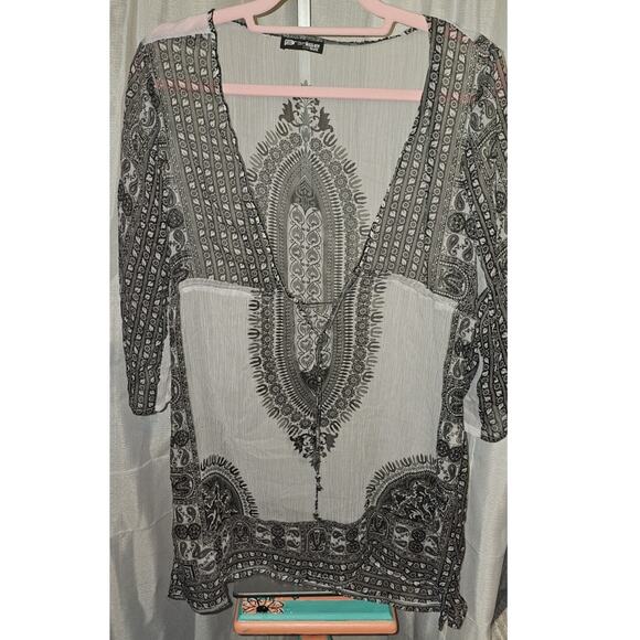 Paradise Other - Paradise Women's Boho Beach Coverup Or Sheer Tunic Black Sheer Grey ONE SIZE
